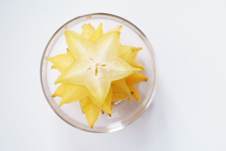 Star fruit, starfruit, carambola on white backgroundの写真素材