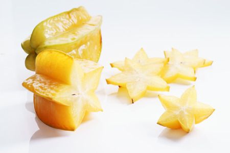 Star fruit, starfruit, carambola on white backgroundの写真素材
