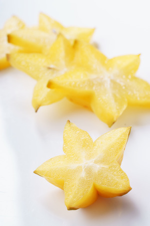 Star fruit, starfruit, carambola on white backgroundの写真素材
