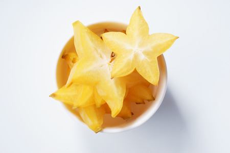 Star fruit, starfruit, carambola on white backgroundの写真素材