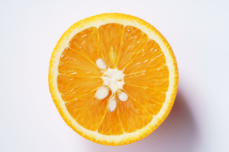 citrus fruits slices. Oranges. On white marble tableの写真素材