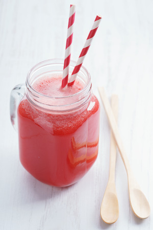 Healthy watermelon drink  on white backgroundの写真素材