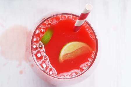 Healthy watermelon drink  on white backgroundの写真素材