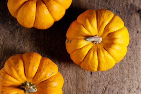 orange pumpkin on rustic wooden backgroundの写真素材