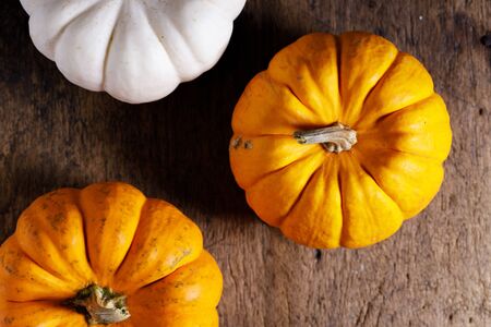 orange pumpkin on rustic wooden backgroundの写真素材