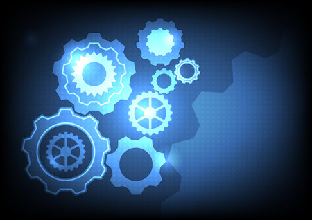 Gears on blue background. Mechanical technology background. Vector illustration.のイラスト素材
