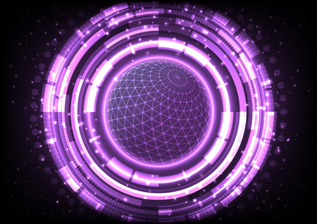 Pattern planet and tech circle on purple background. technology background. Vector illustration.のイラスト素材