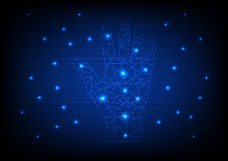 Abstract line of hand on blue background. technology background concept. Vector illustration.のイラスト素材