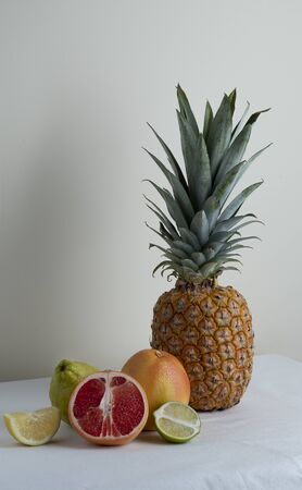 some fruit pineapple grapefruit, with white backgroundの写真素材
