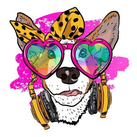 Steep print with a dog for your T-shirt. Fashion dog sketch. Vector.のイラスト素材