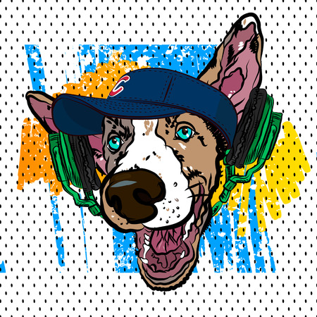 Cartoon dog print, fun poster, sketch vector comic portrait.のイラスト素材