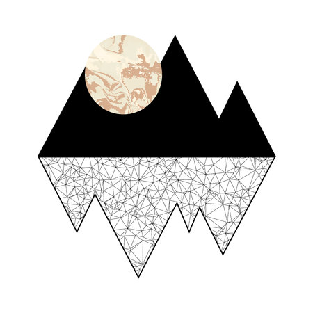 Minimalistic graphics. Full moon in mountains.のイラスト素材