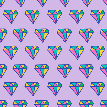 Colored seamless pattern with bright diamonds. Color trendy cartoon print.