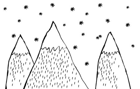 Drawing winter in mountains. Winter landscape in mountains painted by a child.のイラスト素材