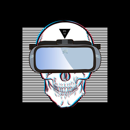 Skull wearing virtual reality glasses. Virtual reality illustration.のイラスト素材
