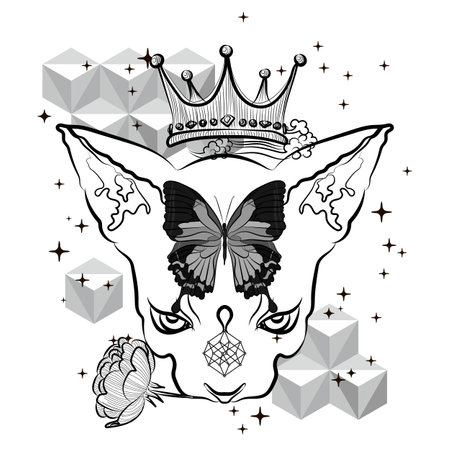 Futuristic illustration with egyptian cat.のイラスト素材