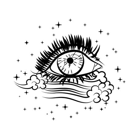 Mystical illustration with an eye. Design a poster for a t-shirt.のイラスト素材