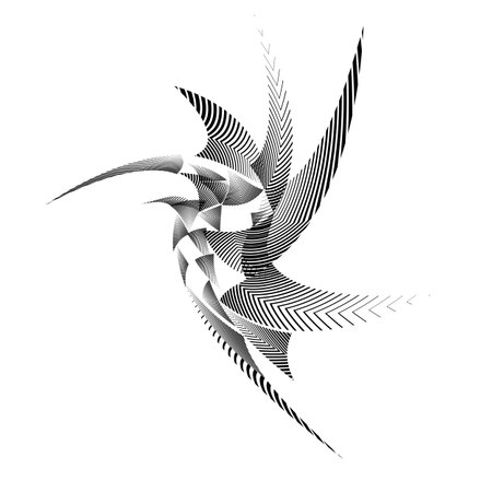 Composition of linear forms depicting a bird. Bird flies spread its wings.のイラスト素材