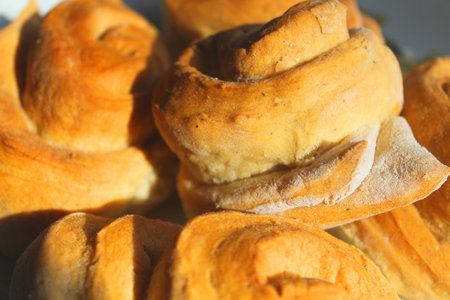 French buns. Fresh crisp bakery. Close up bread background.の写真素材