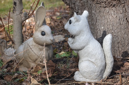 Squirrel and rabbit garden ornamentsの写真素材