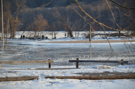 An ice jam on the CT. riverの写真素材