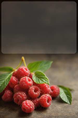 Ripe, juicy raspberry berries. Close-up. Raspberries on a farm field. Copy spaceの素材