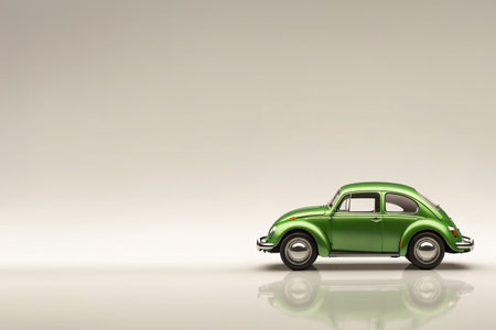 Small, green car, on a gray background Background with a toy car. AI createdの素材