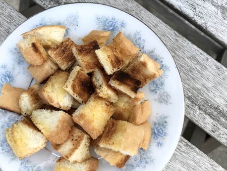 Toast Butter Cut into small pieces and served, Thailand styleの写真素材