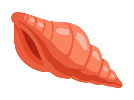 Conch spiral Shell in red color. Ocean exotic underwater seashell. Cartoon vector illustration on white background.のイラスト素材