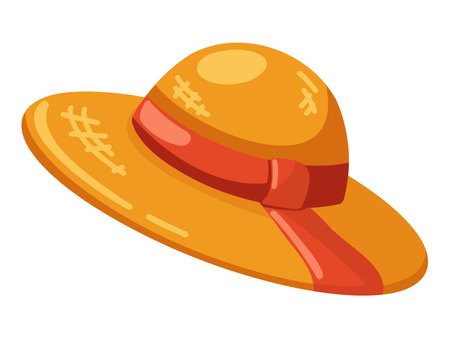 Summer beach straw hat with red ribbon. Cartoon vector illustration on white background.のイラスト素材