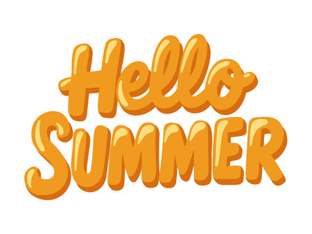 Hello Summer lettering in bold cartoon style. Vector illustration on white background.のイラスト素材