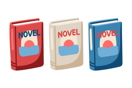 Cartoon vector set of books in different colors without specific titles. Vector isolated illustration on white background.のイラスト素材