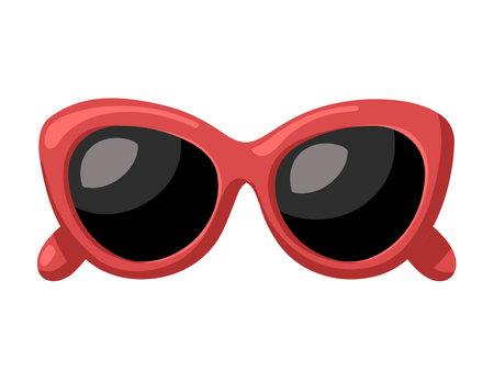 Cartoon red summer sunglasses with big black lenses. Retro style. Vector isolated illustration on white backgroundのイラスト素材