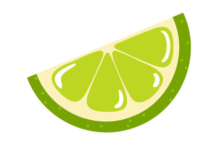Lime wedge with green peel and juicy segments. Cartoon flat Vector illustration on white backgroundのイラスト素材