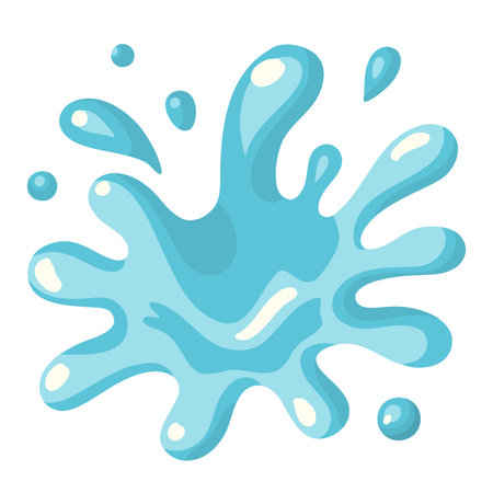 Cartoon water splash with large blue drops. Vector illustration on white backgroundのイラスト素材