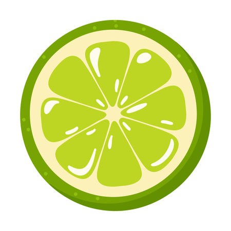 Cartoon round lime slice with fresh green pulp. Vector isolated illustration on white backgroundのイラスト素材