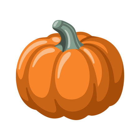 Orange pumpkin with green stem. Cozy autumn element for Fall, Thanksgiving and Halloween designs. Cartoon vector artのイラスト素材