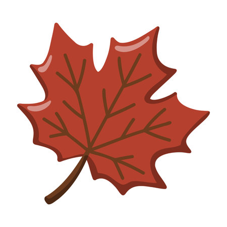 Red maple leaf in cartoon flat style. Autumn season accessory. Seasonal fall object. Vector isolated illustrationのイラスト素材