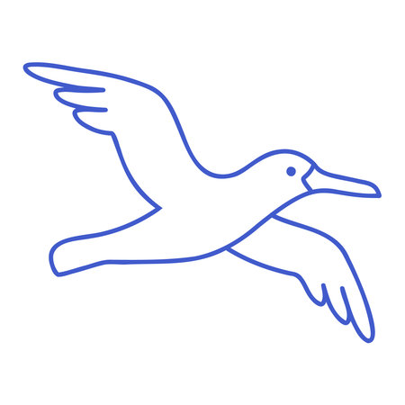 Flying ocean bird in marine blue line art style. Hand drawn marine icon. Outline vector isolated illustrationのイラスト素材