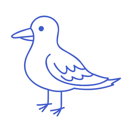 Seagull standing on legs in marine blue line art style. Hand drawn marine icon. Outline vector isolated illustrationのイラスト素材