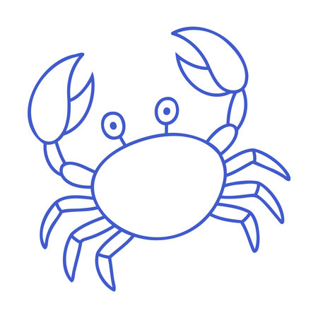 Crab with claws and eyes in marine blue line art style. Hand drawn marine icon. Outline vector isolated illustration.のイラスト素材