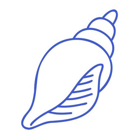 Spiral seashell in marine blue line art style. Hand drawn marine icon. Outline vector isolated illustration.のイラスト素材
