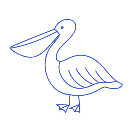 Pelican bird in marine blue line art style. Vector editable stroke outline. Minimalist icon illustration.のイラスト素材
