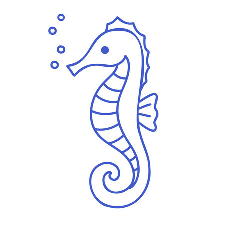 Seahorse in marine blue line art style. Vector editable stroke outline. Minimalist icon illustration.のイラスト素材