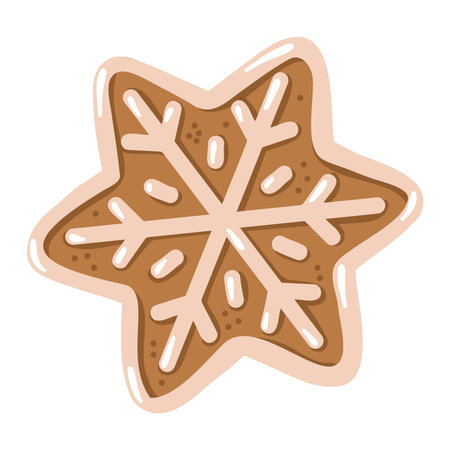 Cute cartoon gingerbread cookie snowflake. Hand drawn vector isolated illustration.のイラスト素材