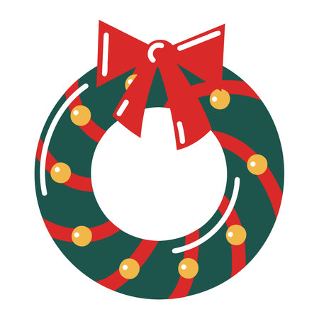 Flat style Christmas wreath with bow. Festive icon. Hand drawn vector isolated illustration.のイラスト素材