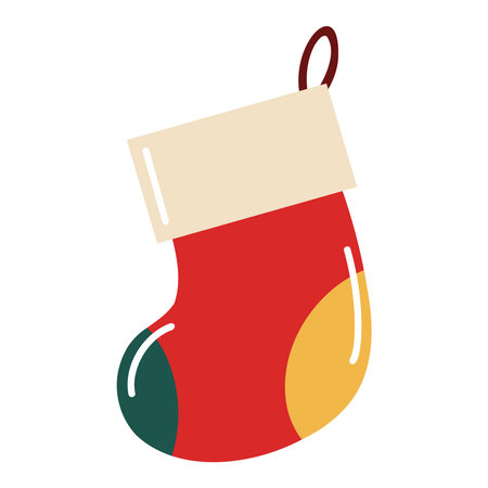 Flat style red Christmas stocking. Festive icon. Hand drawn vector isolated illustration.のイラスト素材