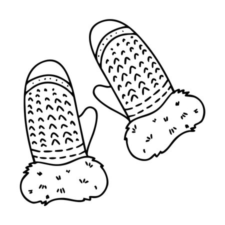 Winter mittens outline illustration. Hand drawn vector isolated illustration.のイラスト素材