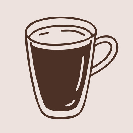 Hot black coffee mug in outline style. Cup of americano coffee. Hand drawn vector isolated illustration.のイラスト素材
