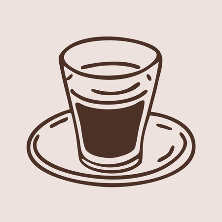 Espresso shot glass on saucer in outline style. Hand drawn vector isolated illustration.のイラスト素材